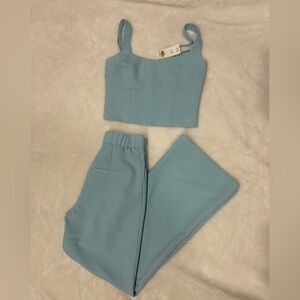 Light Blue Women's Wide-Leg Pants & Crop Top Set